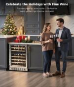 OYLUS Refrigerador de bebidas para vino – 24 pulgadas de doble zona 41-64°F/41-64°F enfriador de vino para 46 botellas,