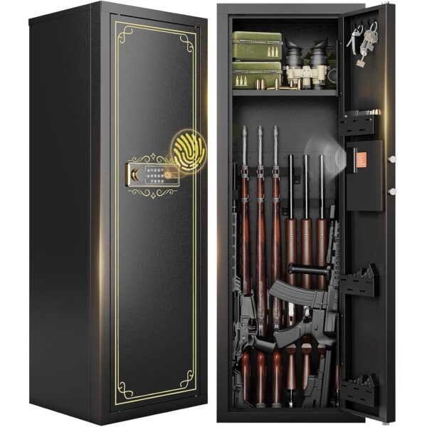 KAER Caja fuerte para pistola larga de huellas dactilares 8-12 para rifles y pistolas | Bloqueo de contraseña | Estantes