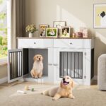 Mueble Jaula para Perros GarveeHome Dog Crate Furniture for 2 Dogs 60 Pulgadas Doble Blanco Madera de Ingeniería y Metal