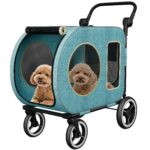 Cochecito para Perros kepptory 3 en 1 para 2 Mascotas Techo Solar Panorámico Marco de Metal Azul