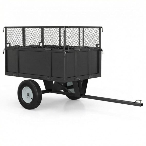 Carrito de remolque de ATV resistente, 1700 libras, 17 pies cúbicos de acero para cortacésped con lados extraíbles, remo