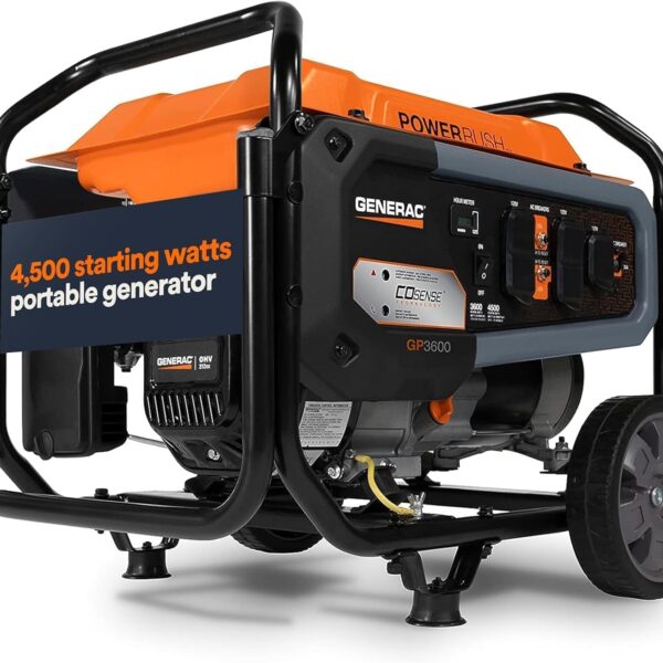 Generador Portátil de Gasolina Generac GP3600 4500 Vatios de Arranque 3600 Vatios de Funcionamiento con Tecnología Power