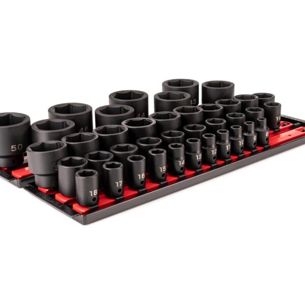 TEKTON Juego de Llaves de Vaso de Impacto 6 Puntos 1/2 Pulgada 39 Piezas SID92112 con Rieles y Bandeja
