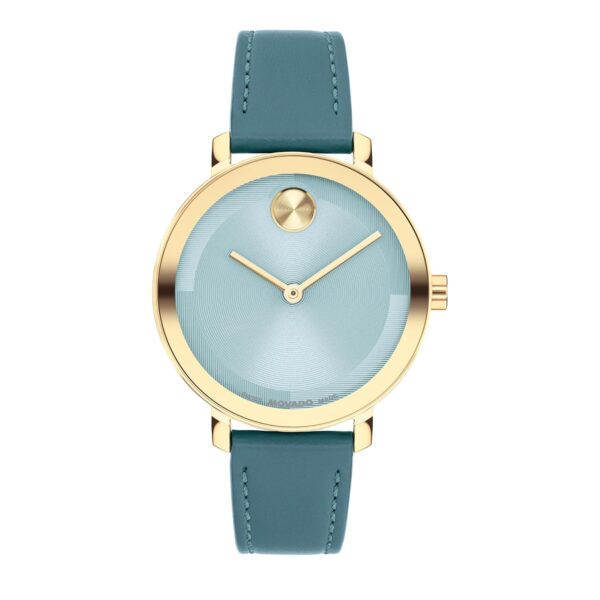 Reloj Movado Bold Evolution 2.0 Mujer Cuarzo Suizo Caja 34mm Acero Ionic Plated Light Yellow Gold Dial Azul Correa de Pi
