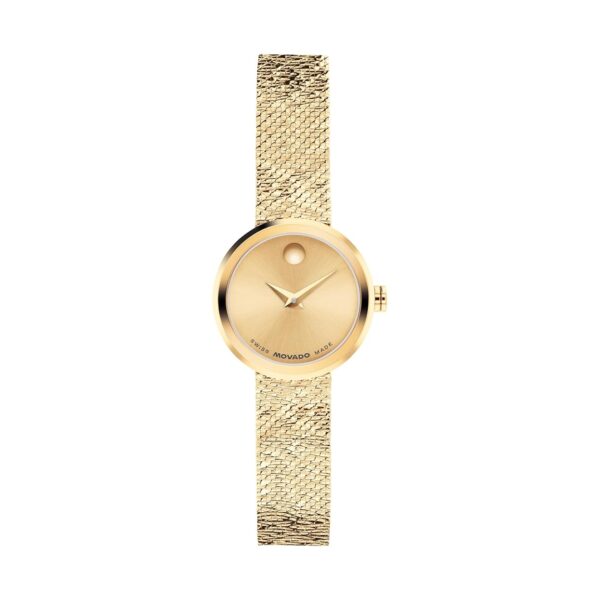Reloj Movado Museum Velura Mini 0607864 Caja Redonda 21 milímetros Acero PVD Amarillo Claro Esfera Oro Amarillo Pulsera