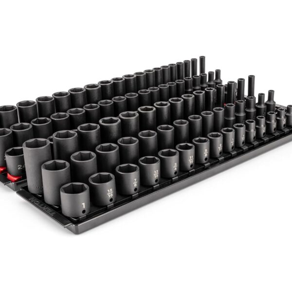 TEKTON Juego de dados de impacto de 6 puntos poco profundos, semiprofundos y profundos de 3/8 pulgadas con rieles y band