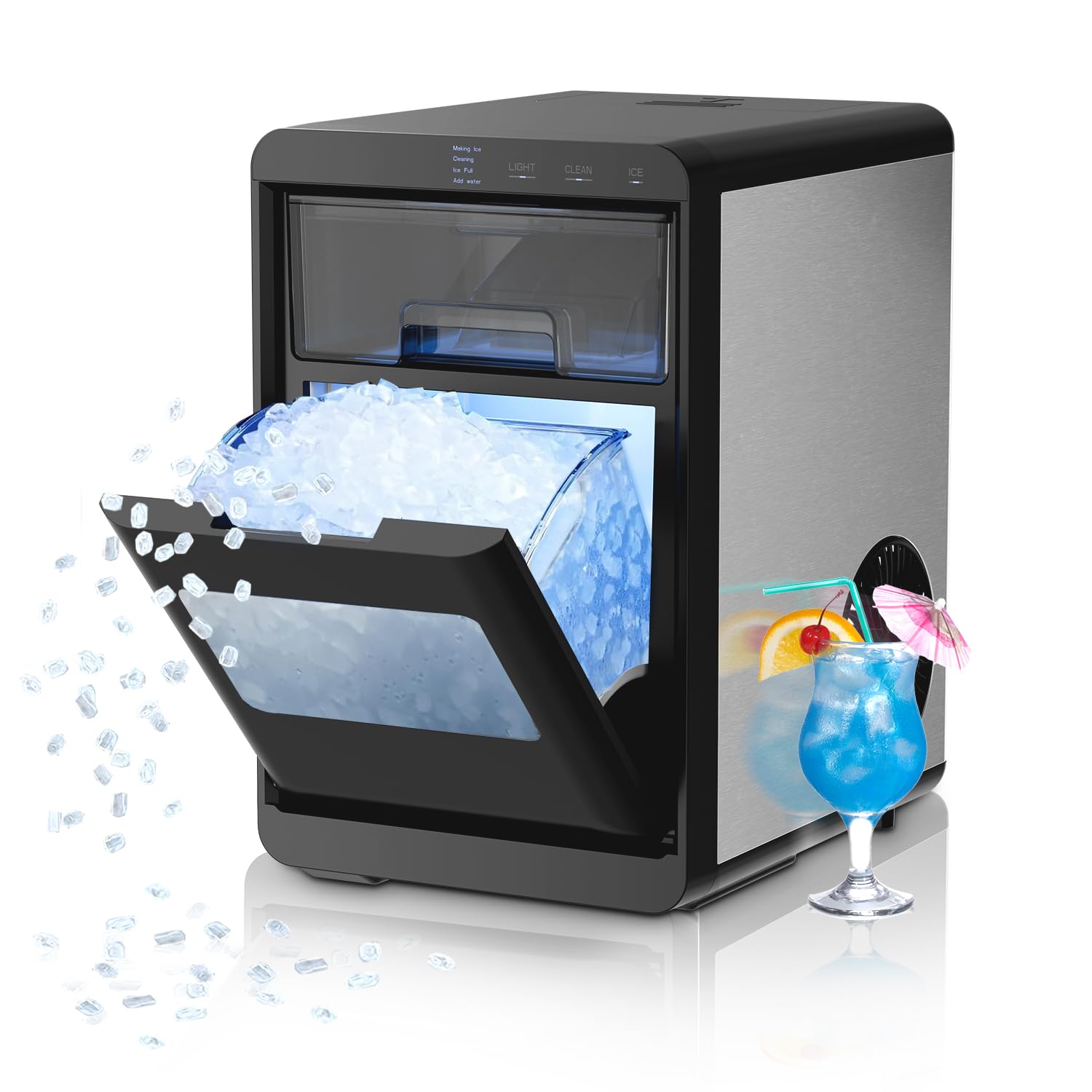 Antarctic Star Nugget Ice Maker - Encimera de 44 libras/día, máquina de hielo portátil autolimpiante con pantalla LED, f