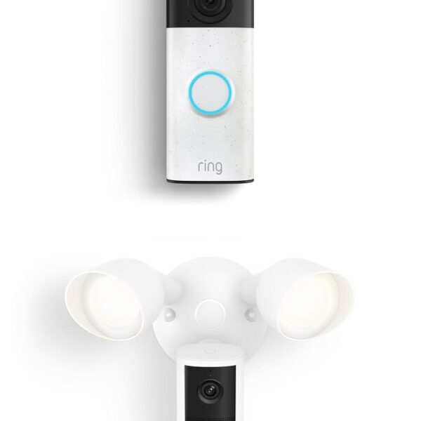Kit Videotimbre Inalámbrico Ring 2da Generación Blanco Moteado y Cámara con Reflector Cableada Ring 2da Generación Blanc