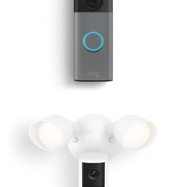 Videotimbre Inalámbrico Ring 2da Generación Gris Moteado con Cámara con Reflector Cableada Ring 2da Generación Blanco