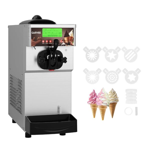 Máquina de helado suave para encimera, 10-20L/H, tolva de 6L, cilindro de congelación de 2 L, pantalla LED de 5 pulgadas