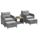 Juego de Muebles de Patio LHBcraft OT007 5 Piezas Mimbre Gris con Mesa de Vidrio Templado