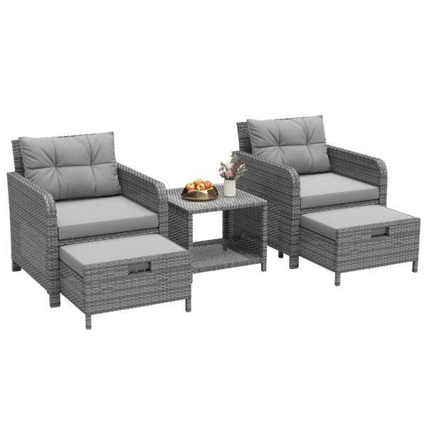 Juego de Muebles de Patio LHBcraft OT007 5 Piezas Mimbre Gris con Mesa de Vidrio Templado