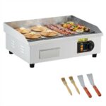 Parrilla eléctrica de 22 pulgadas, 1700 W, para encimera, semiplana, acero inoxidable, temperatura ajustable de 122°f-57