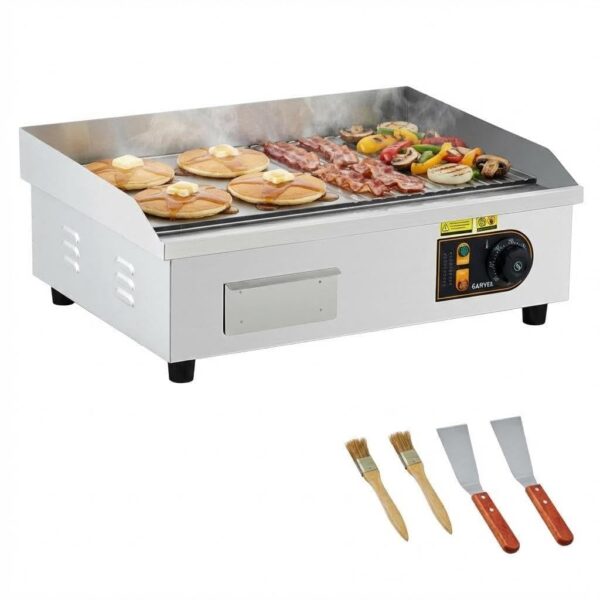 Parrilla eléctrica de 22 pulgadas, 1700 W, para encimera, semiplana, acero inoxidable, temperatura ajustable de 122°f-57
