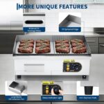 Parrilla eléctrica de 22 pulgadas, 1700 W, para encimera, semiplana, acero inoxidable, temperatura ajustable de 122°f-57