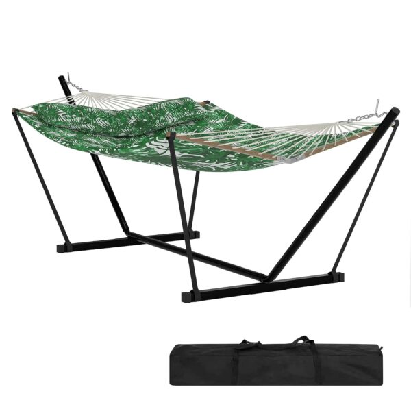 Hamaca Doble KYBOLT con Soporte de Acero Ajustable y Almohada Verde Hoja 450 Libras 143.7 x 55.12 Pulgadas