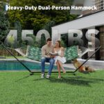 Hamaca Doble KYBOLT con Soporte de Acero Ajustable y Almohada Verde Hoja 450 Libras 143.7 x 55.12 Pulgadas