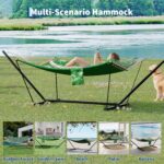Hamaca Doble KYBOLT con Soporte de Acero Ajustable y Almohada Verde Hoja 450 Libras 143.7 x 55.12 Pulgadas