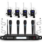 Pyle Sistema de micrófono inalámbrico UHF de 8 canales con 4 micrófonos de mano, 4 Lavalier y 4 micrófonos de auriculare