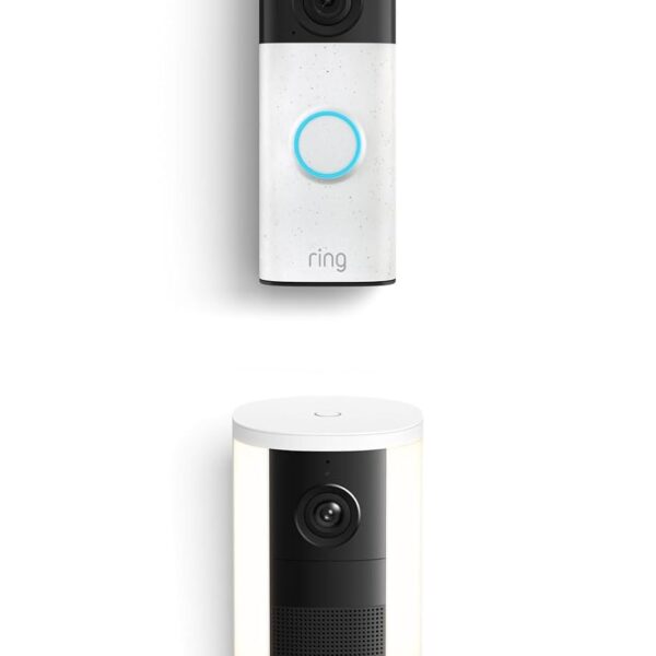 Paquete Videotimbre inalámbrico Ring 2da generación gris moteado y Cámara con luz de enfoque inalámbrica Ring 2da genera