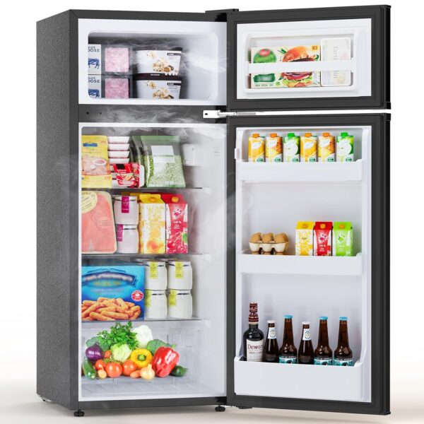 Mini refrigerador de 4.5 pies cúbicos con congelador, refrigerador compacto de 2 puertas, refrigerador pequeño con termo