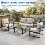 Juego de Muebles de Patio GAOMON CWPPG_34YNQ5HJ8T 4 Piezas Sofá de Conversación con Mesa Marco de Metal Color Beige