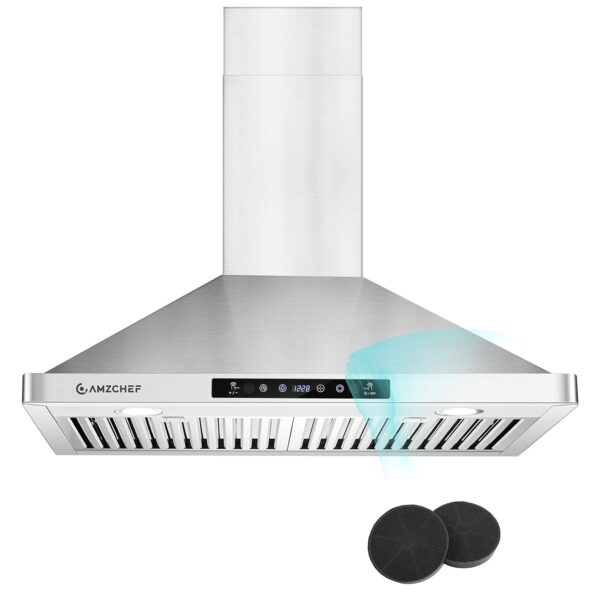 AMZCHEF Campana extractora de pared de 30 pulgadas: 1050 CFM de acero inoxidable para estufa de cocina con ventilador de