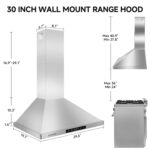 AMZCHEF Campana extractora de pared de 30 pulgadas: 1050 CFM de acero inoxidable para estufa de cocina con ventilador de