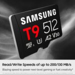Memoria microSDXC Samsung T9 512GB Lectura 200MB/s Escritura 130MB/s Clase de Video V30