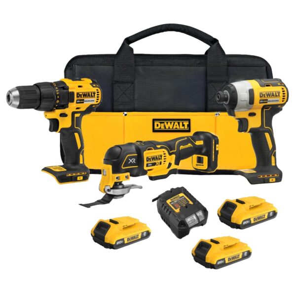 DEWALT 20V MAX 3-Tool Brushless Power Tool Set, Includes 1/2 Cordless Drill,1/4 Impact Driver, Oscillating Tool, 3 Batte