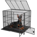 Jaula para Perros BouPower 54 Pulgadas Acero Negro con 3 Puertas Bandeja Extraíble y Ruedas