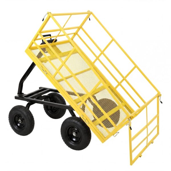 IDEALHOUSE Carrito de jardín de acero de 1500 libras, neumáticos todo terreno y carro utilitario 3 en 1 con lados extraí