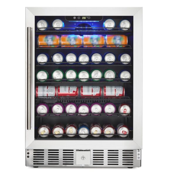 PeacefulHues Refrigerador grande para bebidas de 166 latas con puerta de vidrio, control digital de temperatura, acero i