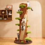 Árbol para Gatos NUNU LAB KM048-BK-PU 90 Pulgadas Sisal Natural Madera Maciza 4 Niveles Verde
