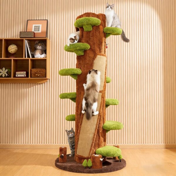 Árbol para Gatos NUNU LAB KM048-BK-PU 90 Pulgadas Sisal Natural Madera Maciza 4 Niveles Verde