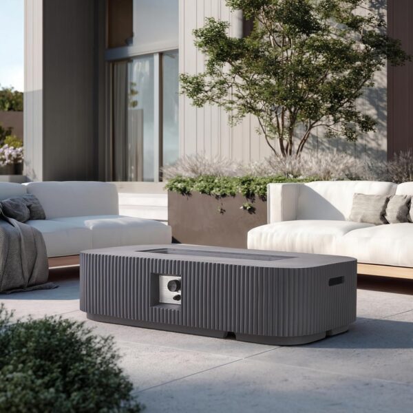 Mesa para Fogata Christopher Knight Home 373622 MGO Rectangular 50000 BTU Gris con Roca de Lava