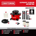 CRAFTSMAN CMXEVBE17606 Aspiradora en seco y húmedo de 12 galones 6.0 HP con soplador de hojas desmontable, aspiradora po