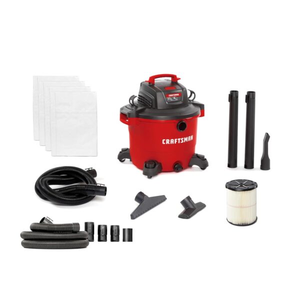 CRAFTSMAN CMXEVBE18595 - Aspiradora húmeda y seca de 16 galones y 6.5 pico de HP con filtro, 4 bolsas de polvo, manguera
