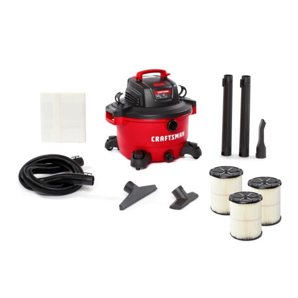 Aspiradora Húmeda y Seca CRAFTSMAN CMXEVBE17594 12 Galones 6.0 HP Portátil con Manguera Dual-Flex 3 Filtros y Bolsa de P