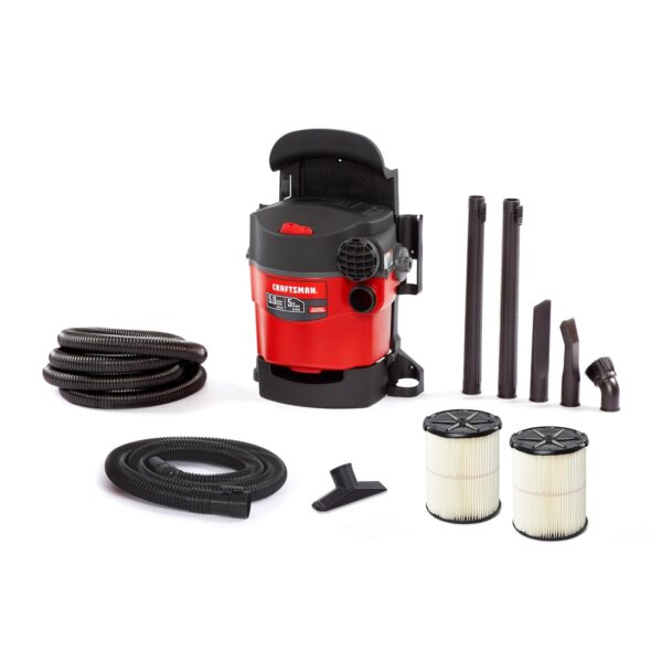 Aspiradora en Seco y Húmedo CRAFTSMAN CMXEVBE17925 5 Galones 5.0 HP Montaje en Pared con 2 Mangueras y 2 Filtros
