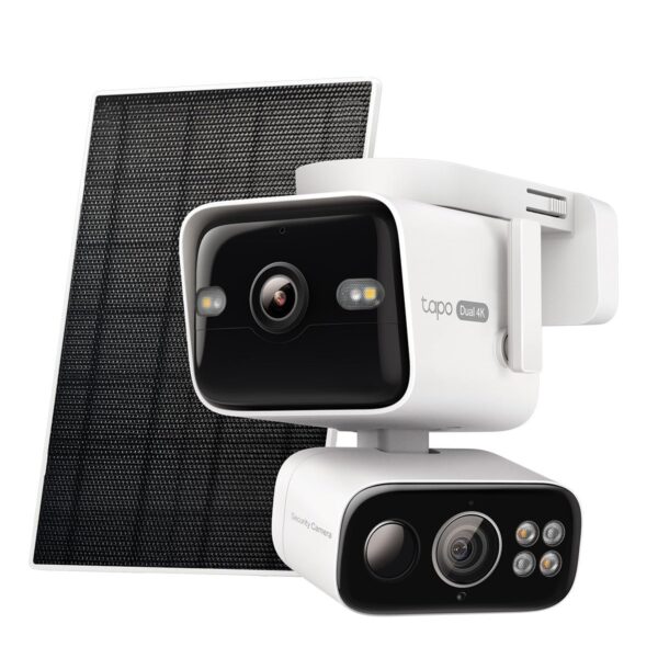 Tapo Cámara de seguridad 4K inalámbrica para exteriores, panorámica/inclinación de doble lente, funciona con batería con