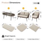 Juego de Muebles de Patio Tribesigns VCBZMN 4 Piezas Mimbre de Ratán Mesa de Centro de Cristal Marrón