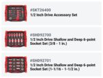 Set de Trinquete y Dados TEKTON SKT26300 6 Puntas 1/2 Pulgada Poco Profundo y Profundo 109 Piezas 3/8 a 1-1/2 Pulgadas 1