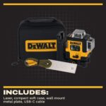 DEWALT Nivel láser 360 autonivelante, USB-C recargable 3 x 360 línea verde, herramienta niveladora láser, carga rápida,