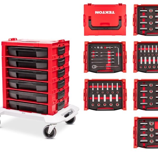 Set de Dados y Matraca TEKTON SKT26301 Unidad 1/2 Pulgada Profundos y Poco Profundos 12 Puntos 109 Piezas 3/8-1-1/2 Pulg