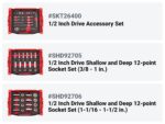 Set de Dados y Matraca TEKTON SKT26301 Unidad 1/2 Pulgada Profundos y Poco Profundos 12 Puntos 109 Piezas 3/8-1-1/2 Pulg