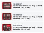 Set de Dados y Matraca TEKTON SKT26301 Unidad 1/2 Pulgada Profundos y Poco Profundos 12 Puntos 109 Piezas 3/8-1-1/2 Pulg