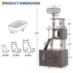 Árbol para Gatos con Caja de Arena Oculta MilleLoom 3 Niveles Madera Gris con Hamaca Armario de Almacenamiento y Montaje