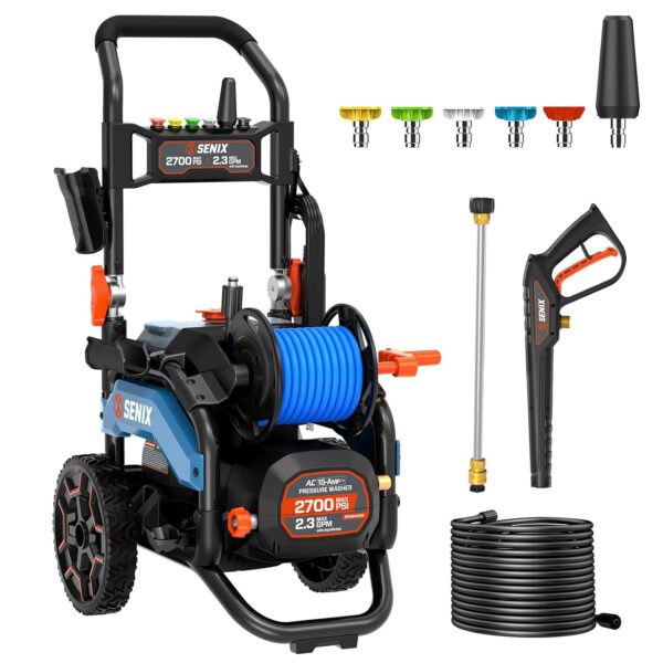 Lavadora a Presión Eléctrica SENIX HPWE15-H 2700 PSI 2.3 GPM Motor sin Escobillas Tanque de Espuma 110 Onzas 6 Boquillas