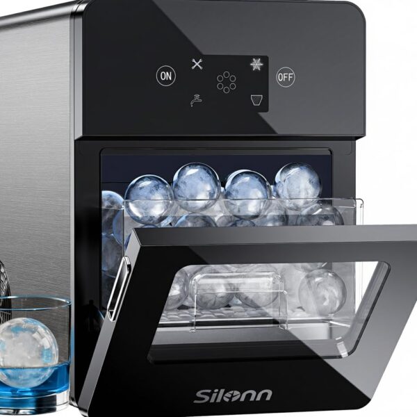 Silonn Máquina de hielo de esfera de 2.4 pulgadas, máquina de bolas de hielo transparente con fusión lenta, 3 piezas en
